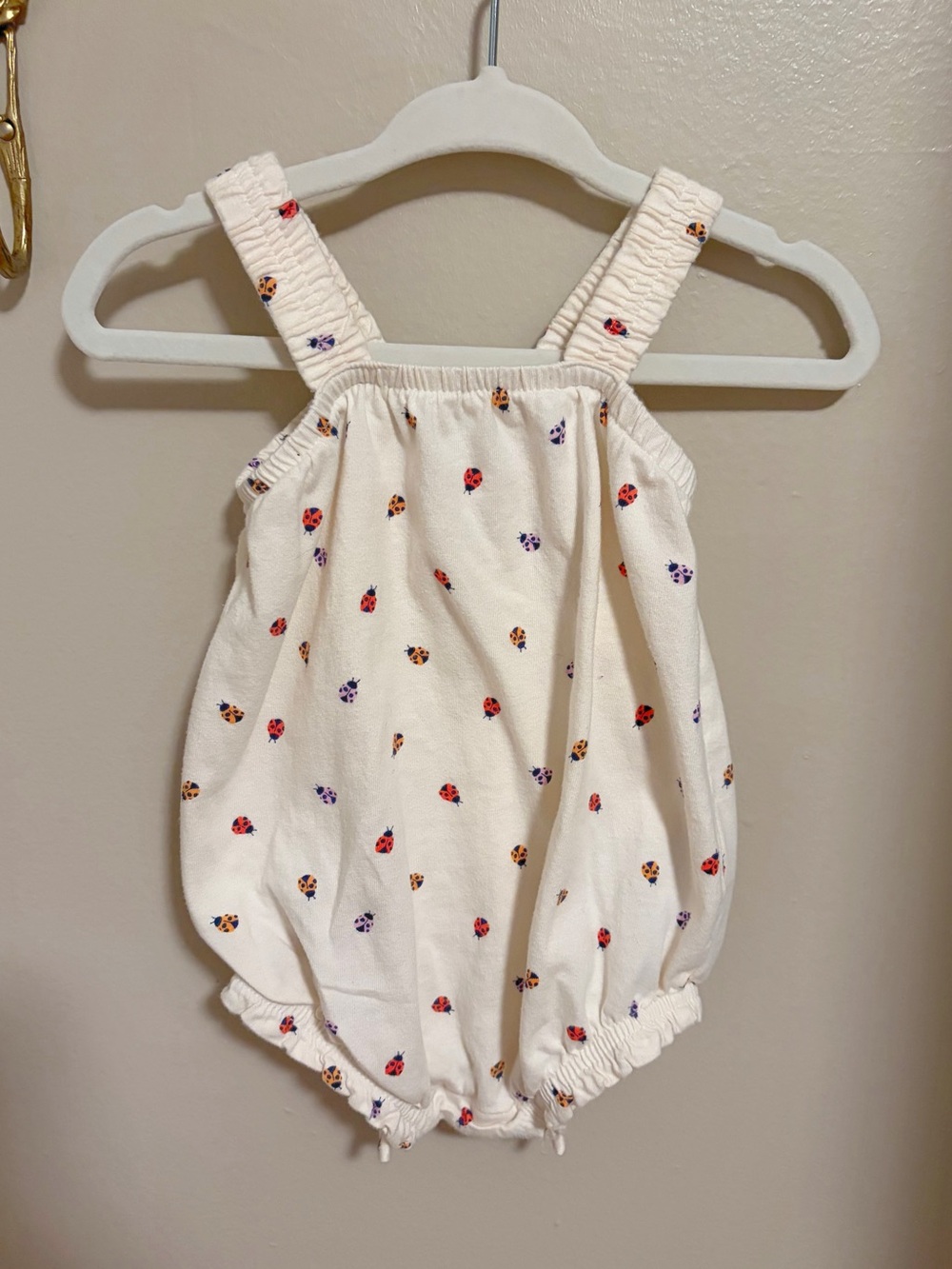 Old Navy Cream Romper with Red and Purple Ladybug Print